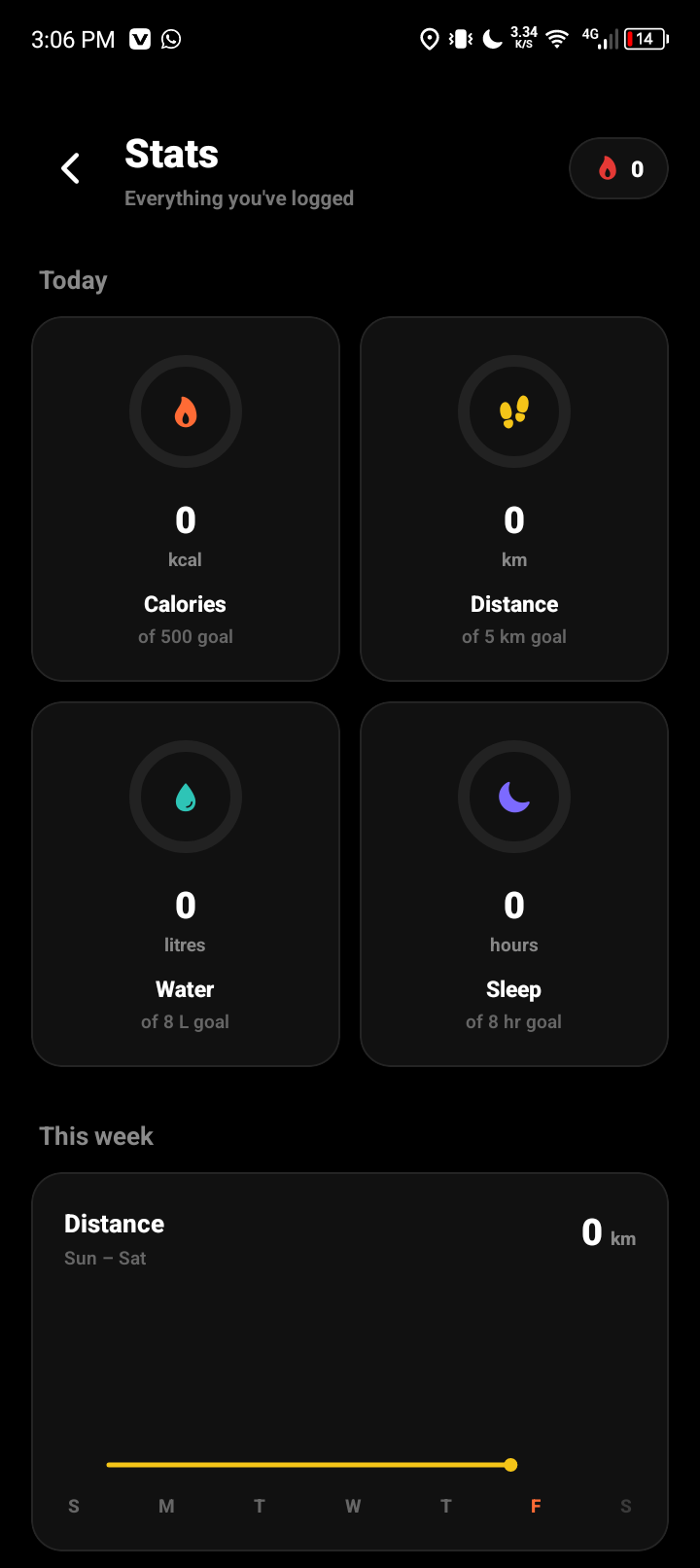 LinknRun app statistics screen with activity metrics