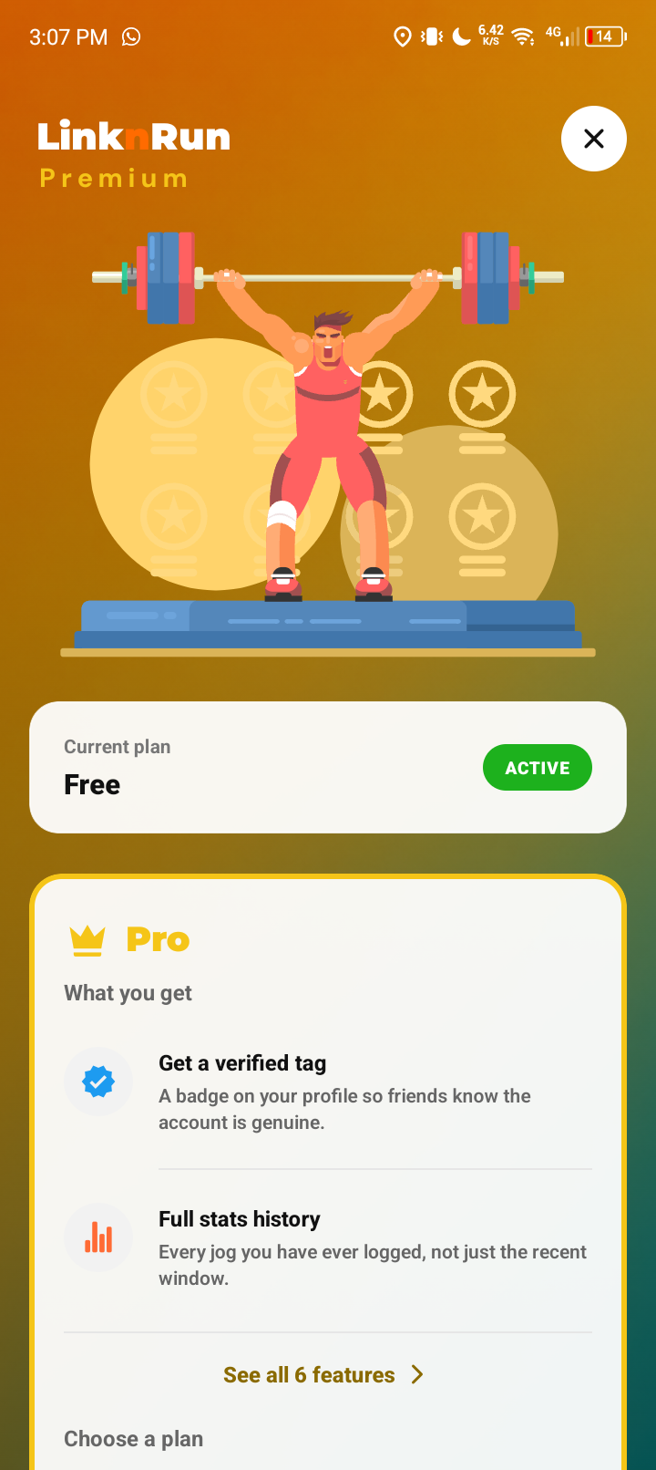 LinknRun exercise and activity challenge screen