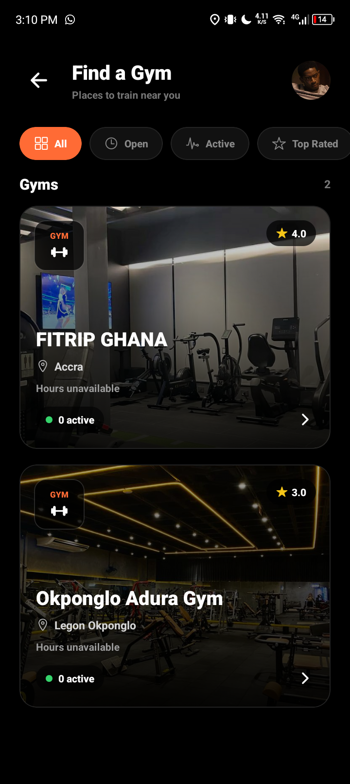 LinknRun nearby gym discovery screen